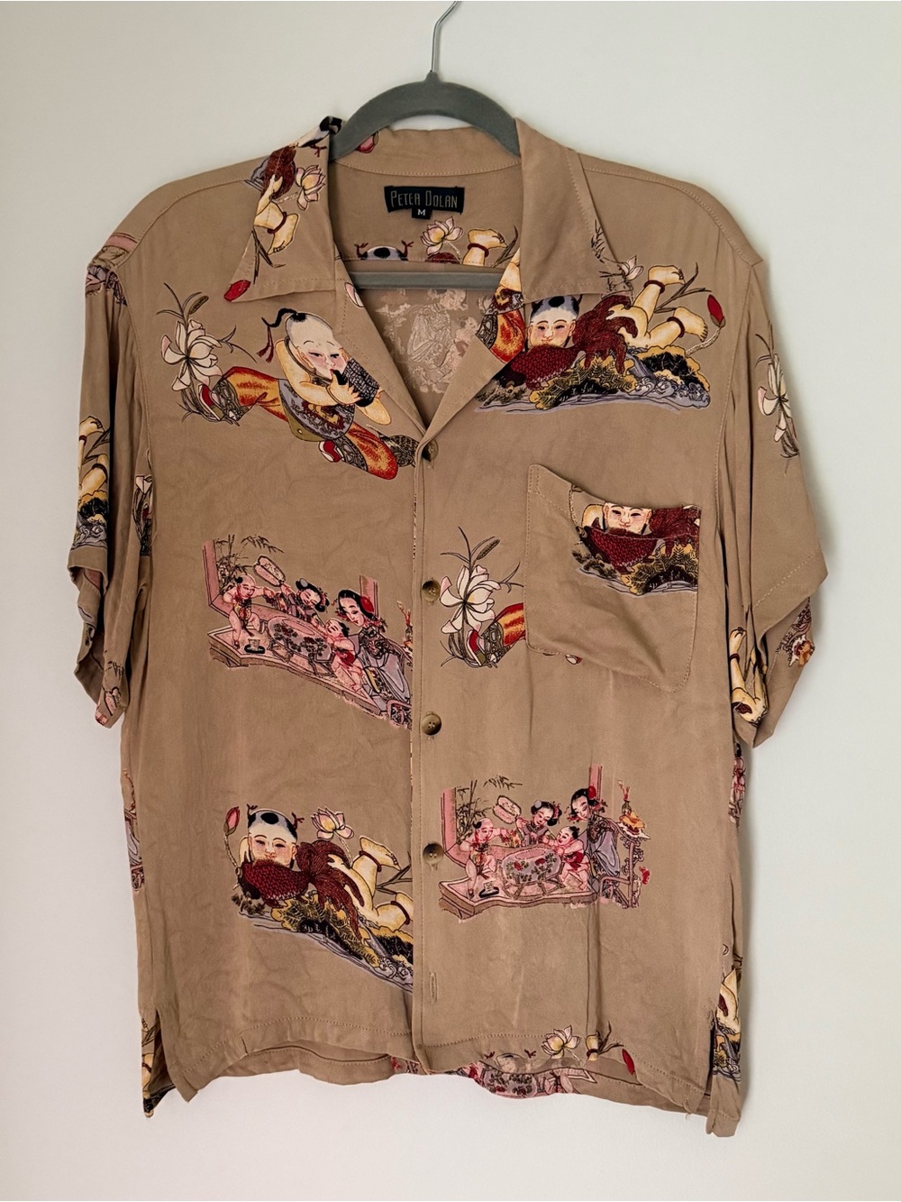 PETER DOLAN Tan Short-Sleeve Printed Camp Shirt - Medium